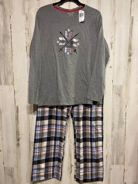 NWT Vera Bradley Grey Perfectly Plaid Pajama In Ski Pattern Large